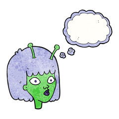 thought bubble textured cartoon female alien