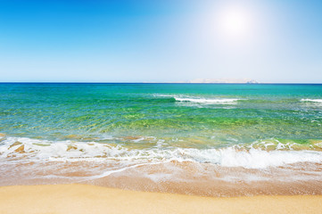 Fototapeta na wymiar Tropical beach with turquoise water and white sand.