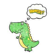 thought bubble textured cartoon hungry dinosaur