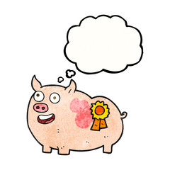 thought bubble textured cartoon prize winning pig