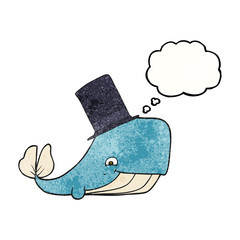 thought bubble textured cartoon whale in top hat