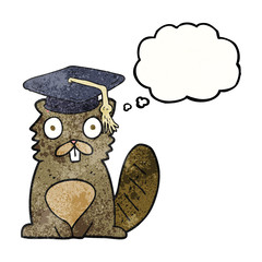 thought bubble textured cartoon beaver graduate