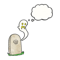 thought bubble textured cartoon ghost rising from grave