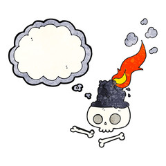 thought bubble textured cartoon burning candle on skull