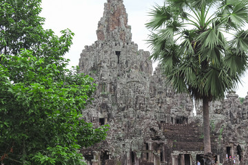 statue Bayon Temple Angkor Thom, Cambodia. Ancient Khmer architecture.