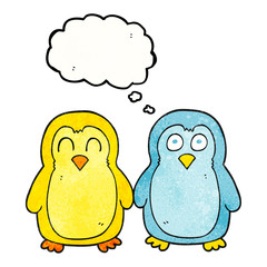 thought bubble textured cartoon birds holding hands