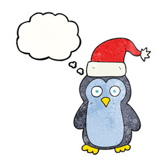 thought bubble textured cartoon christmas penguin
