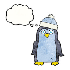 thought bubble textured cartoon penguin
