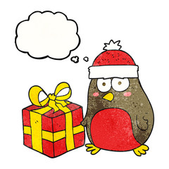 thought bubble textured cartoon christmas robin