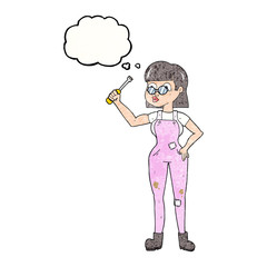 thought bubble textured cartoon female mechanic