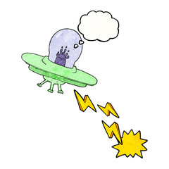 thought bubble textured cartoon flying saucer