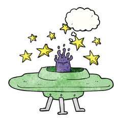 thought bubble textured cartoon flying saucer
