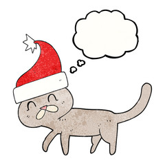 thought bubble textured cartoon cat wearing christmas hat