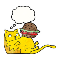 thought bubble textured cartoon fat cat with burger
