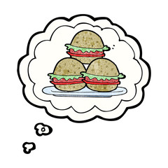thought bubble textured cartoon plate of burgers