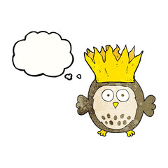 thought bubble textured cartoon owl wearing paper crown christma