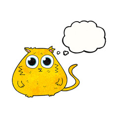 thought bubble textured cartoon cat with big pretty eyes