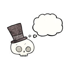thought bubble textured cartoon skull wearing top hat