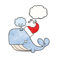 thought bubble textured cartoon whale wearing christmas hat
