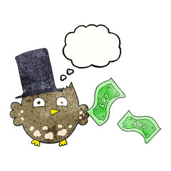 thought bubble textured cartoon wealthy little owl with top hat