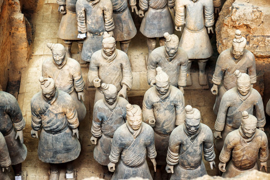 Top view of terracotta soldiers of the famous Terracotta Army