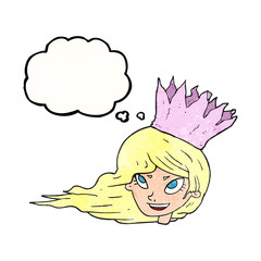 thought bubble textured cartoon woman with blowing hair