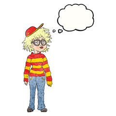 thought bubble textured cartoon geeky girl