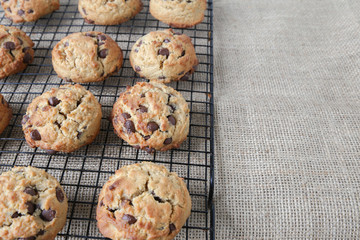 chocolate chip coconut cookies on cooling rack