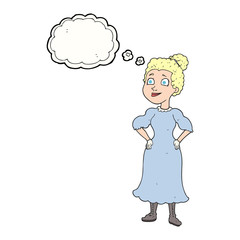 thought bubble cartoon victorian woman in dress