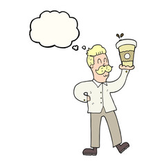 thought bubble cartoon man with coffee cups