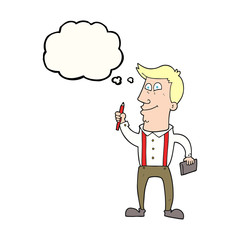 thought bubble cartoon man with notebook and pen