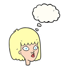 thought bubble cartoon female face