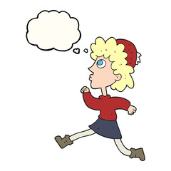 thought bubble cartoon running woman