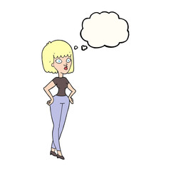 thought bubble cartoon woman with hands on hips
