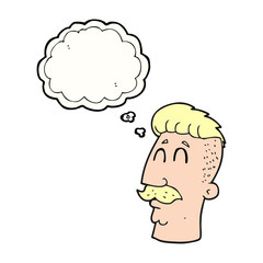 thought bubble cartoon man with hipster hair cut