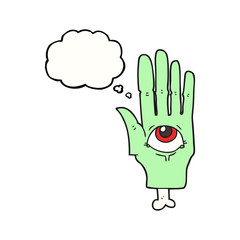 thought bubble cartoon spooky eye hand