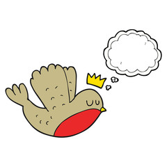 thought bubble cartoon flying christmas robin with crown