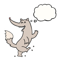 thought bubble cartoon happy wolf dancing