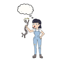 thought bubble cartoon female electrician