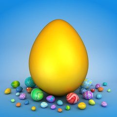 Golden egg surrounded by colorful Easter eggs