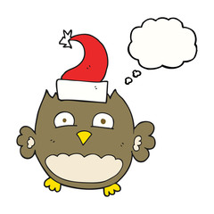 thought bubble cartoon owl wearing christmas hat