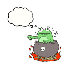 thought bubble cartoon halloween toad in cauldron