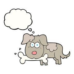 thought bubble cartoon dog with bone