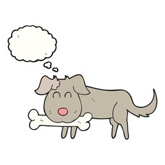 thought bubble cartoon dog with bone