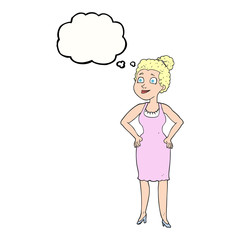 thought bubble cartoon woman wearing dress