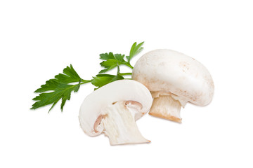 One whole and one half of a button mushroom