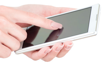 Hand holding big touchscreen smart phone