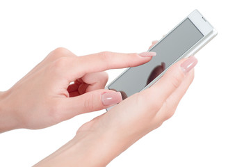 Hand holding big touchscreen smart phone