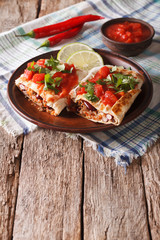 Mexican chimichanga with meat, vegetables and cheese Vertical
