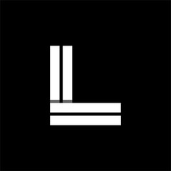 Capital letter L. Made of wide white stripes Overlapping with shadows. Logo, monogram, emblem trendy design. 